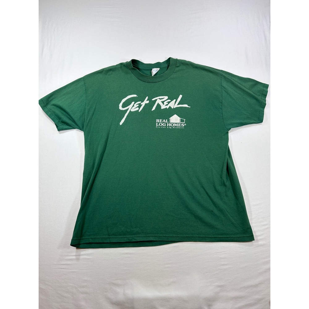 Vintage Hanes Heavyweight 50/50 Real Log Homes Get Real T-Shirt Green XL